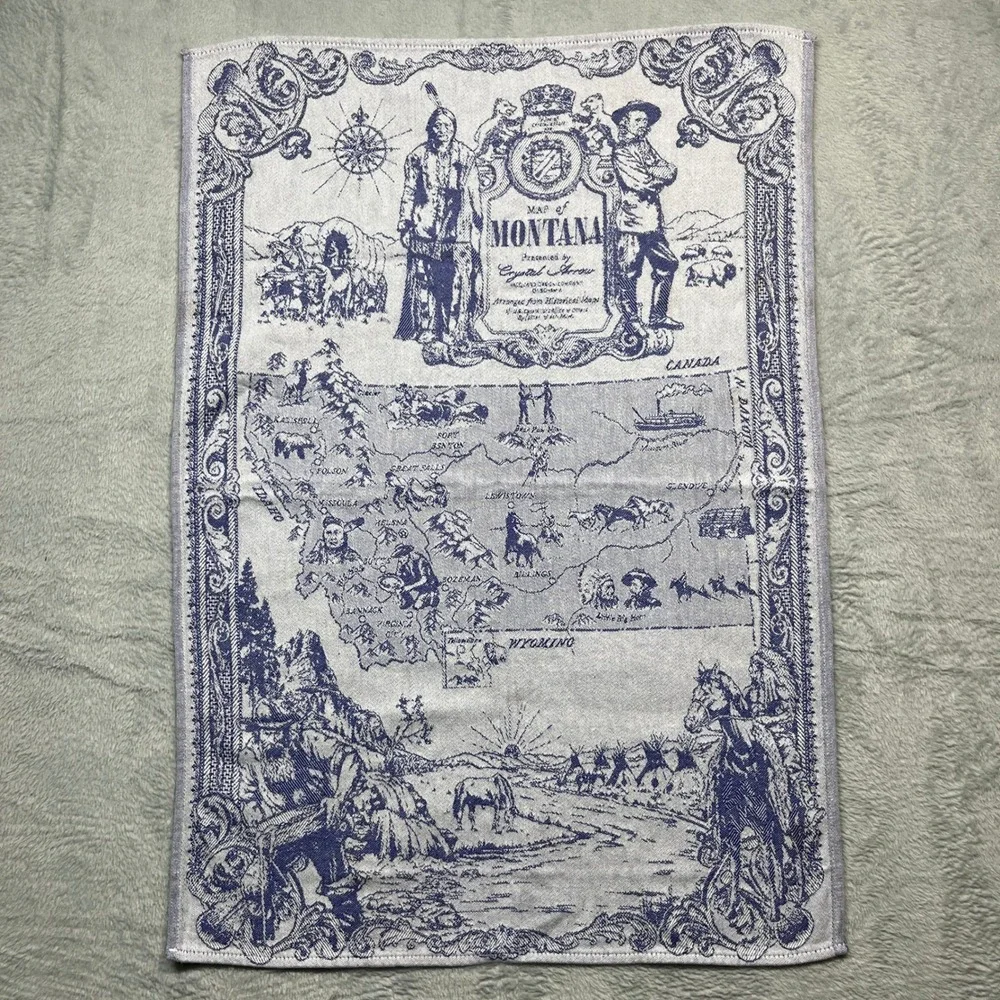 Crystal Arrow Tea Towel Blue Montana Map Jacquard Woven Cotton Western